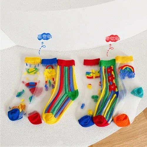 Chaussettes d'été pour filles, 3 paires/lot, chaussettes transparentes colorées pour enfants de 1 à 8 ans, à la mode, pour bébés, 2024
