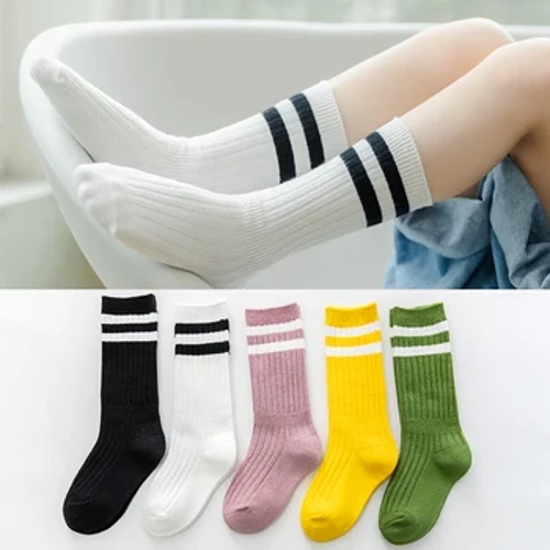 Calcetines largos hasta la rodilla para niños y niñas de 1 a 12 años, calcetines largos de algodón suave para bebés, calcetines a rayas para niños, calcetines deportivos escolares para las cuatro estaciones