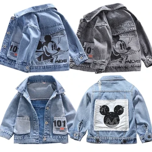Mickey Áo Khoác Denim Cho Bé Trai Áo Khoác Thời Trang Quần Áo Sát Nách Mùa Thu Cho Bé Gái Quần Áo Áo Khoác Ngoài Hoạt Hình Áo Jean Áo Khoác