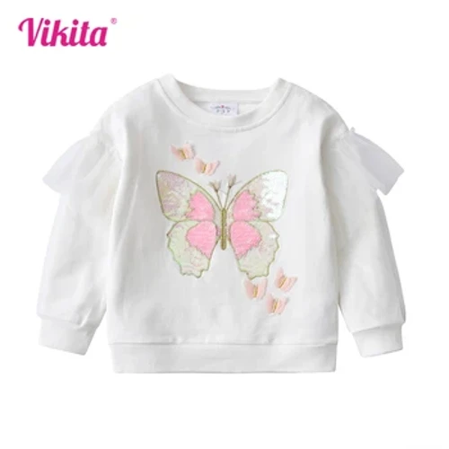 VIKITA Fete Bumbac Casual Sport Hanorac Copii Fluture Paiete Aplicat Maneca Flare Desene Animat Îmbrăcăminte de exterior Îmbrăcăminte pentru copii
