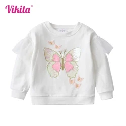 I-VIKITA Girls Cotton Casual Sports Sweatshirt Izingane Zomvemvane Esequid Efakwe I-Flare Sleeve Ikhathuni Izingubo Zangaphandle Zezingane Izingubo