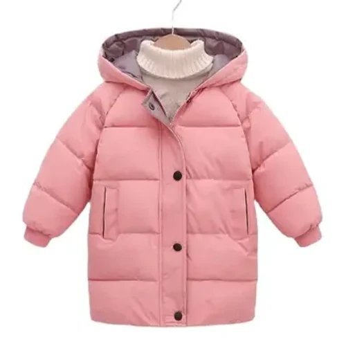 New Winter Kids Hooded Down Jacket Boys Girls Solid Mid-Length Warm Coat Outdoors Cold Protection Windbreaker Cotton Outerwear