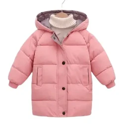 Novo inverno crianças com capuz jaqueta meninos meninas sólido meados de comprimento casaco quente ao ar livre proteção contra frio blusão algodão outerwear