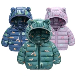 Musim Dingin Bayi Jaket Anak-anak Cahya Katun Turun Laki-laki Mantel Kanggo Anak-anak Hooded Outerwear Taun Anyar Dinosaurus Kartun Balita Gadis Jaket
