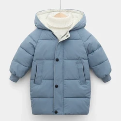 Barnrockar Baby Pojkar Jackor Mode Varma Flickor Hooded Snowdräkt För 3-10Y Tonåringar Barn Tjock Lång Ytterkläder Barn Vinterkläder