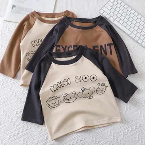 Tricou pentru copii de primăvară Partea de jos pentru copii, tricouri pentru băieți, tricouri pentru fete, pulover pentru toamnă, scrisoare de modă, îmbrăcăminte exterioară pentru bebeluși