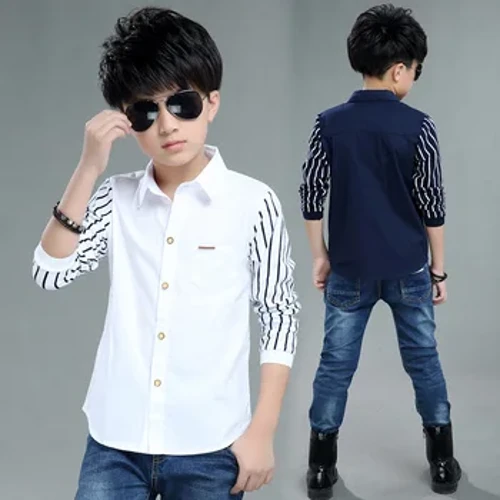 Bé Trai Áo Và Áo Sơ Mi Trẻ Em Sọc Top Mùa Xuân, Mùa Thu 2024 Thường Ngày Trắng Áo Sơ Mi Polo Thiếu Niên Trường Thương Hiệu Áo Khoác Ngoài Cotton