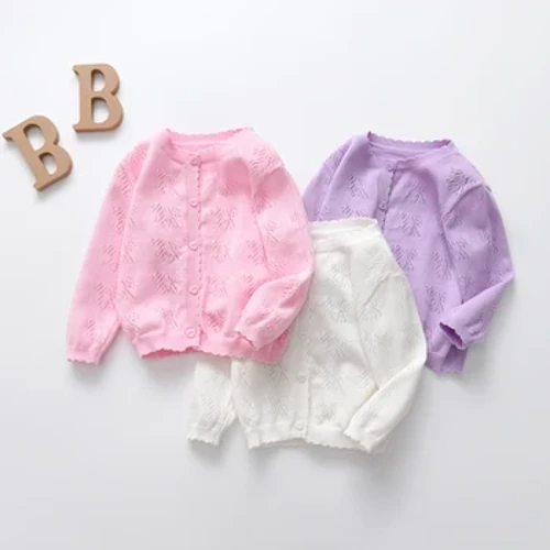 Crianças roupas para meninas cardigan de malha fina primavera e outono bebê camisola casaco fio algodão crianças outerwear topo