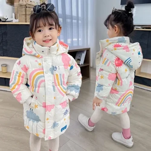Nueva chaqueta de plumón para niños y niñas, abrigos de invierno, ropa para niños, abrigo cortavientos con capucha para niños de 2 a 7 años, ropa de abrigo cálida de algodón