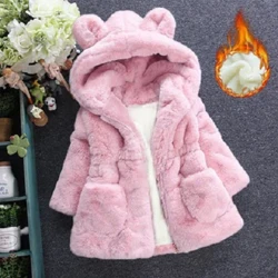 Inverno bebê meninas roupas casaco de pele do falso jaqueta de lã quente snowsuit com capuz parka outerwear das crianças roupas outono