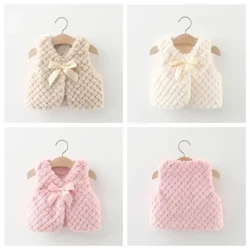 Cappotto invernale Fury per bambino Bambina Bowknot Tinta unita Un bottone Capispalla ampio e versatile Gilet di pelliccia artificiale