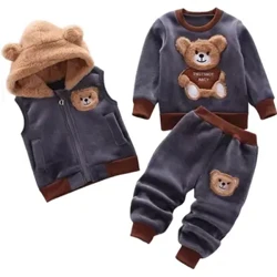 Vestiti di cotone per bambini Set Autunno Inverno Addensare Felpe con cappuccio Maglione Pantaloni Gilet 3 pezzi Abiti Ragazzi Abiti Ragazze Capispalla calda