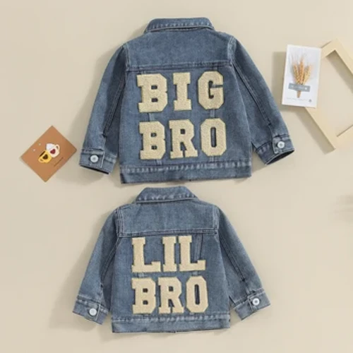 Fashion Spring Autumn Baby Boy Denim Jackets Long Sleeve Back Letter Embroidery Jean Coats Toddler Outerwear Children Jackets