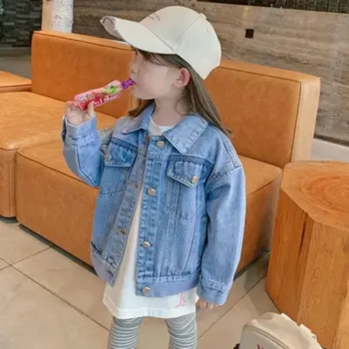 2-12 anni nuova primavera autunno denim ragazza giacca moda cartone animato sorriso modello giacca a vento cappotto per bambini capispalla per bambini