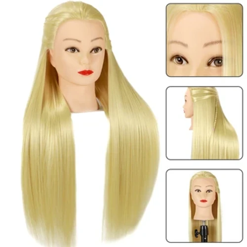 60Cm 100% Héich Temperatur Fiber Blonden Hoer Mannequin Kapp Training Kapp Fir Frisuren Braid Coiffeur Manikin Poppen Kapp