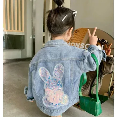 Spring Autumn Denim Girls Jacket Fashion Cartoon Smile Windbreaker For Kids 2-12Years Children Clothing Outerwear Jackets Coats