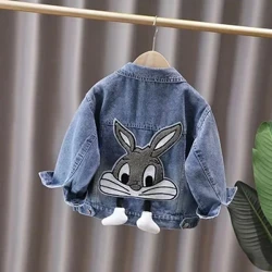 Джинсовые куртки для девочек 2-7 лет, новая модная детская куртка с вышивкой мультфильма кролика, осенняя детская верхняя одежда, повседневная одежда для девочек