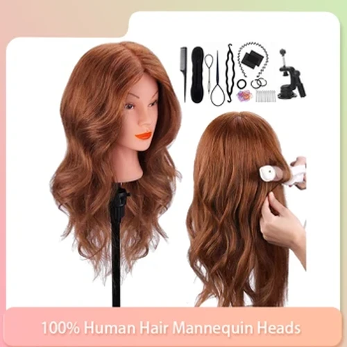 Testa della bambola per capelli reali al 100%per raddrizzare la tintura intrecciata intrecciato kit di allenamento per la testa di manichino marrone scuro