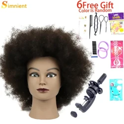 Affro Mannequin Heads Gyda 100% Hyfforddiant Trin Gwallt Dynol Go Iawn Pen Ar Gyfer Cosmetoleg Salon Dymi Manicin Ar gyfer Gwallt Pen Doliau
