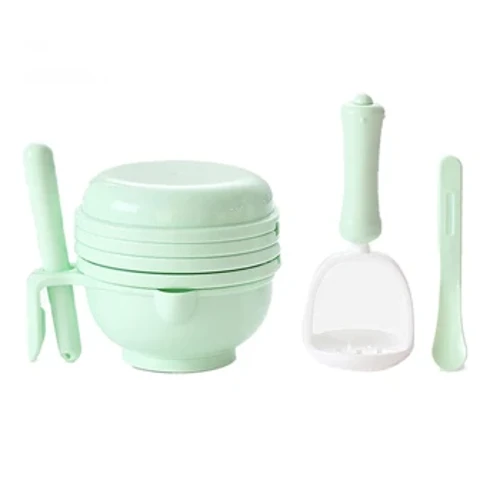Tigela de moagem de comida para bebê, moedor manual de bomba de comida para bebê, conjunto de utensílios de mesa para máquina de comida auxiliar