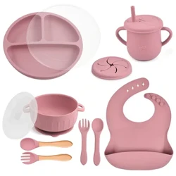 10pcs/Socraigh Earraí Boird Leanaí Leanaí Feeidng BPA Saor in Aisce ​Plátaí Bia Dath Soladach Miasa Sucker Forc Forc Cupán Sippy Stuif Babaí