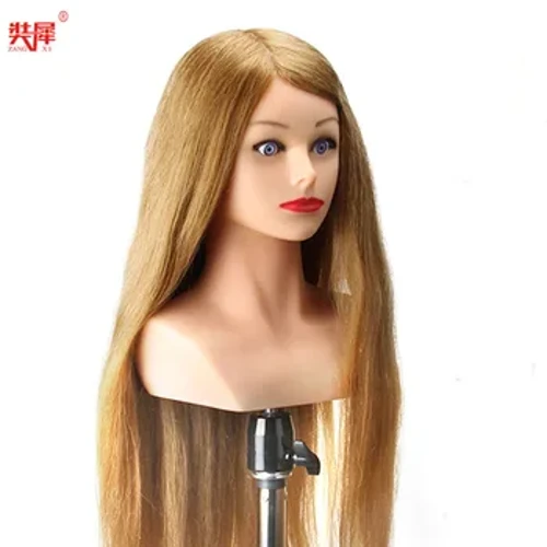24 "Manekin Kepala Kelas Tinggi 80% Rambut Nyata Rambut Kepala Boneka Bagus Boneka Pirang Rambut Panjang Pelatihan Kepala dengan Bahu