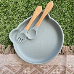 Earraí Boird Bheatha Leanaí, Corn Súchán Bia Forlíontach do Leanbh de ghrád Bia, Silicone Shatter-proof, Pláta Béar Máthair agus Leanbh