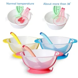 Mangkok ng Pagsipsip ng Sanggol na Kagamitan sa Kainan na may Mangkok ng Pagsipsip ng Temperatura Mangkok ng Pagkain ng Sanggol Temperature Sensing Spoon Mangkok sa Pagpapakain ng Sanggol