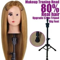 Make-up Training Kapp Mannequin Kapp Mat Echt Hoer 80% Coiffeur Hoer Styling Braiding Curling Makeup Coiffeur Poppe 28"