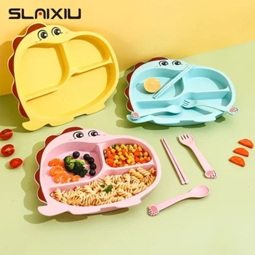 4 Cái/bộ Trẻ Em Bé Bộ Đồ Ăn Hoạt Hình Tấm Kid Món Ăn Trẻ Em Chén Ăn Chống Nóng Tập Ăn Thìa Nĩa