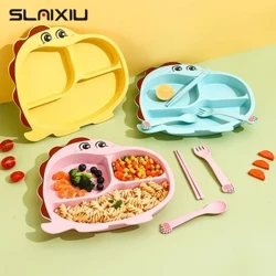 4Pcs/ Set Children Baby Tableware Set Cartoon Plates Kid Dishes Children Dinnerware Anti-hot Training Food Spoon Fork