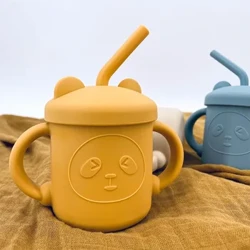 Cho Bé Drinkware Với 2 Ống Hút Cốc Bé Học Tập Ăn Ly Sippy Cup BPA Silicone Bộ Đồ Ăn Cho Bé Bình Nước