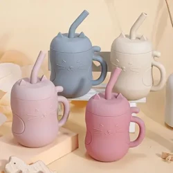 1 szt. Silikonowy kubek ze słomką dla dzieci BPA Free przenośny pojemnik do przechowywania przekąsek pojemnik do karmienia kubek dla dzieci szczelny kubek do nauki picia