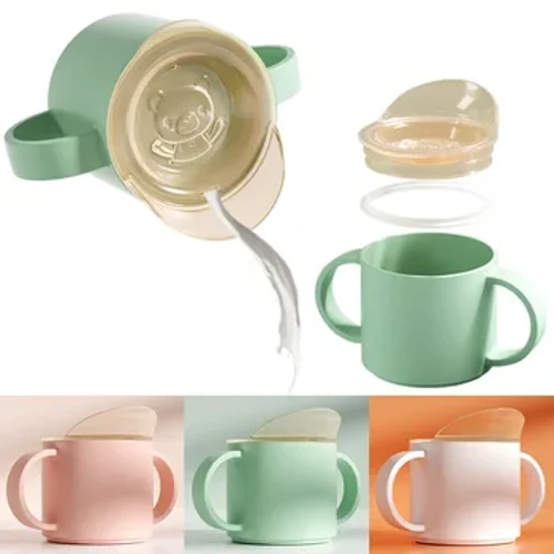 Cangkir Makan Bayi Anak-anak Belajar Cangkir Minum dengan Gagang Ganda Tutup Flip Anti Bocor Bayi Cangkir Air Botol BPA Gratis dengan Tutup