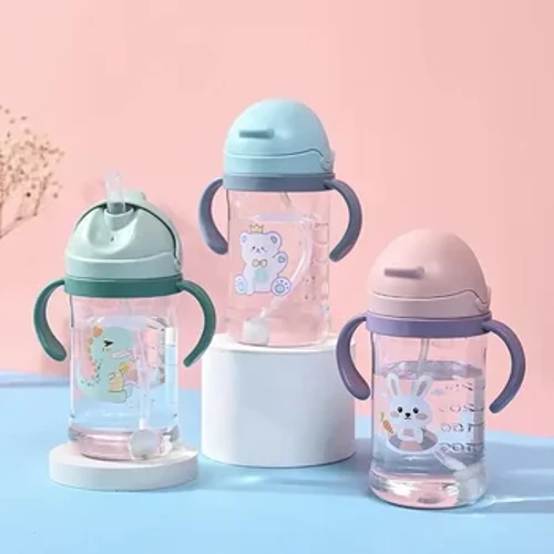 350 ml-es cumisüveg cumisüveg etetőpalack szalmagravitációs labdával, széles kaliberű ivótej-víz, kettős felhasználású palack gyerekeknek