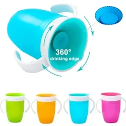 Baby Water Cups 360 Degrees Rotated Infants Water Cups Bottle Baby Learning Drinking Cup with Double Handle Flip Lid Leakproof