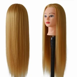 Manekin Kepala Penata Rambut Barang 100% Suhu Panas Serat Rambut 24 Inch Panjang Mengepang Pelatihan Kepala Pirang Emas Tebal Sale