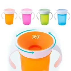 Gobelet d'apprentissage pour bébé rotatif à 360 degrés, avec couvercle rabattable à Double poignée, gobelets d'eau étanches pour nourrissons, bouteille sans BPA avec couvercle