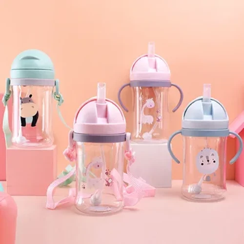 Copo de alimentação do bebê 250/350ml com canudo, crianças aprendem a alimentar a garrafa de bebida, copo de treinamento infantil com canudo