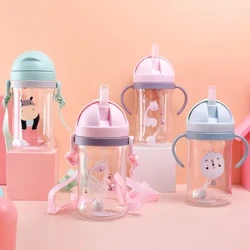 Copo de alimentação do bebê 250/350ml com canudo, crianças aprendem a alimentar a garrafa de bebida, copo de treinamento infantil com canudo