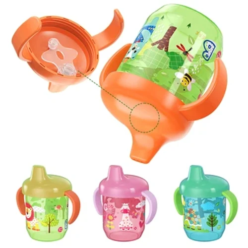 New Baby Learning Tazza per bere con doppio manico Coperchio ribaltabile Bicchieri per acqua per neonati a tenuta stagna senza BPA Bottiglia Tazza a becco d'anatra con coperchio