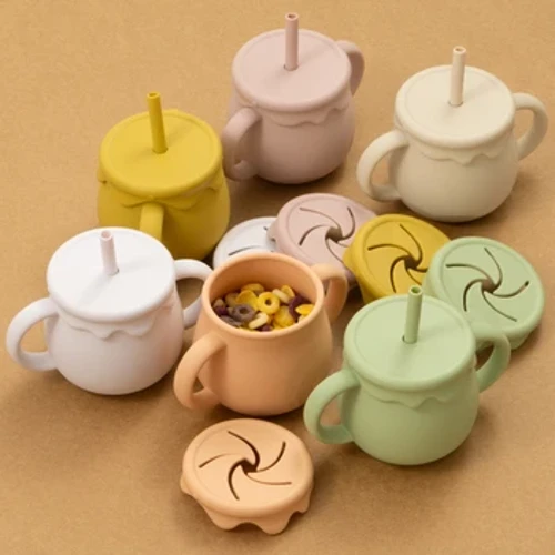 Mới Trẻ Em Silicon Cho Ăn Hộp Bảo Quản Thực Phẩm Snack Cup Di Động Sơ Sinh Uống Trẻ Sơ Sinh Mục Đích Kép Sippy Cup Bé Thứ