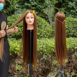 80 Cm Kepala Manekin Wanita dengan Rambut Sintetis untuk Latihan Kepang Rambut Gaya Rambut Boneka Penataan Rambut Styling Pelatihan Kepala
