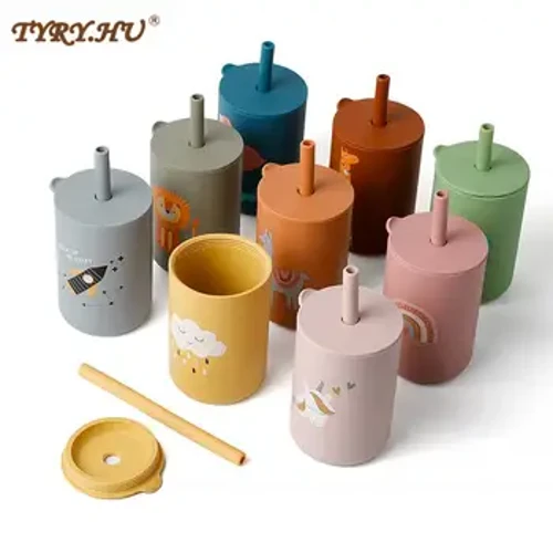 150ML Baby Feeding Drinkware Straw Cup Baby Learning Feeding Bottles Anti-Panas Leakproof Silicone Tableware Balita Botol Air