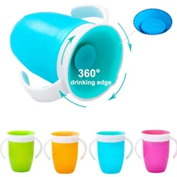 Baby Vannkopper 360 grader Roter Baby Learning Drikkekopp med dobbelt håndtak Flip-lokk Lekkasikker spedbarnsvannkopper Melkeflaske