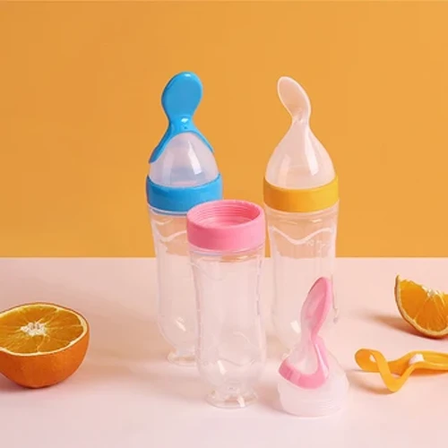 Klämning nappflaska Silikon Nyfödd Baby Träning Ris Spannmål Mat Sked Supplement Matare Säker Användbar servis för barn