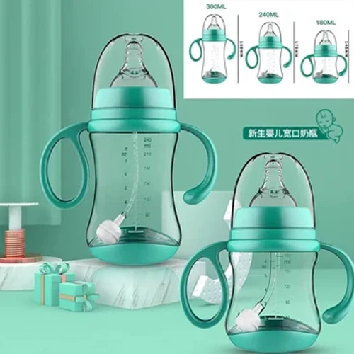 Bình Sữa Silicon Cho Bé Sơ Sinh Thả Chống Sữa Có Ống Hút Trẻ Em Chống Nóng Bình Tập Uống Có Tay Cầm