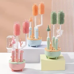 Glantóir Buidéal Babaí Inaistrithe 6 in 1 Socraigh le Raca Triomúcháin, 2 Scuab Buidéal Babaí Silicone, Scuab Tuí, Scuab Nipple & Bosca Stórála