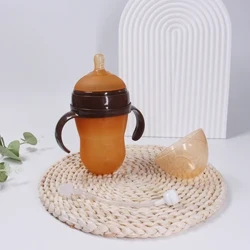 1 Pcs Botol Bayi 150/240 Ml Nanosilver Wide Mulut Puting dengan Pegangan Makanan Silicone Emulait Botol Anti Colica Botol untuk Bayi