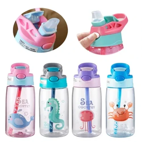 Cwpan Sippy Dwr Plant Cartwn Creadigol Cwpanau Bwydo Babanod gyda Gwellt Poteli Dŵr sy'n Gollwng Cwpanau Plant Cludadwy Awyr Agored